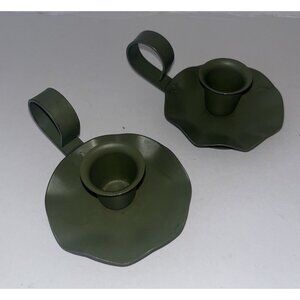 Matte Green Metal Chamber Style Candlesticks Holders Set Of 2